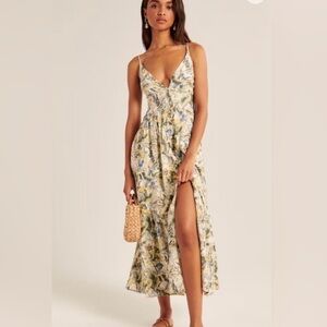 Abercrombie & Fitch Through floral linen maxi dress spring medium button